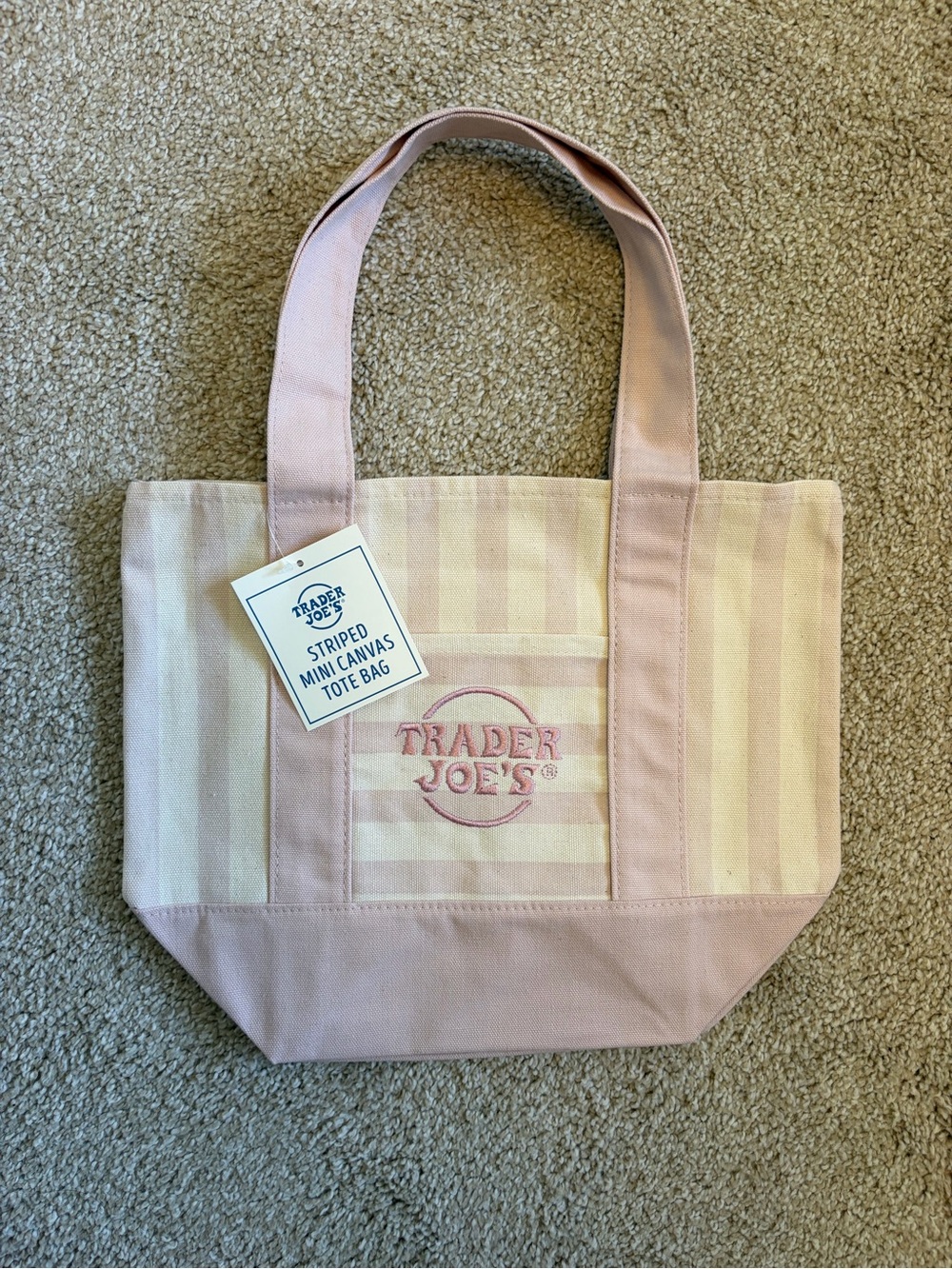 Trader Joe's Pink Striped Canvas Tote